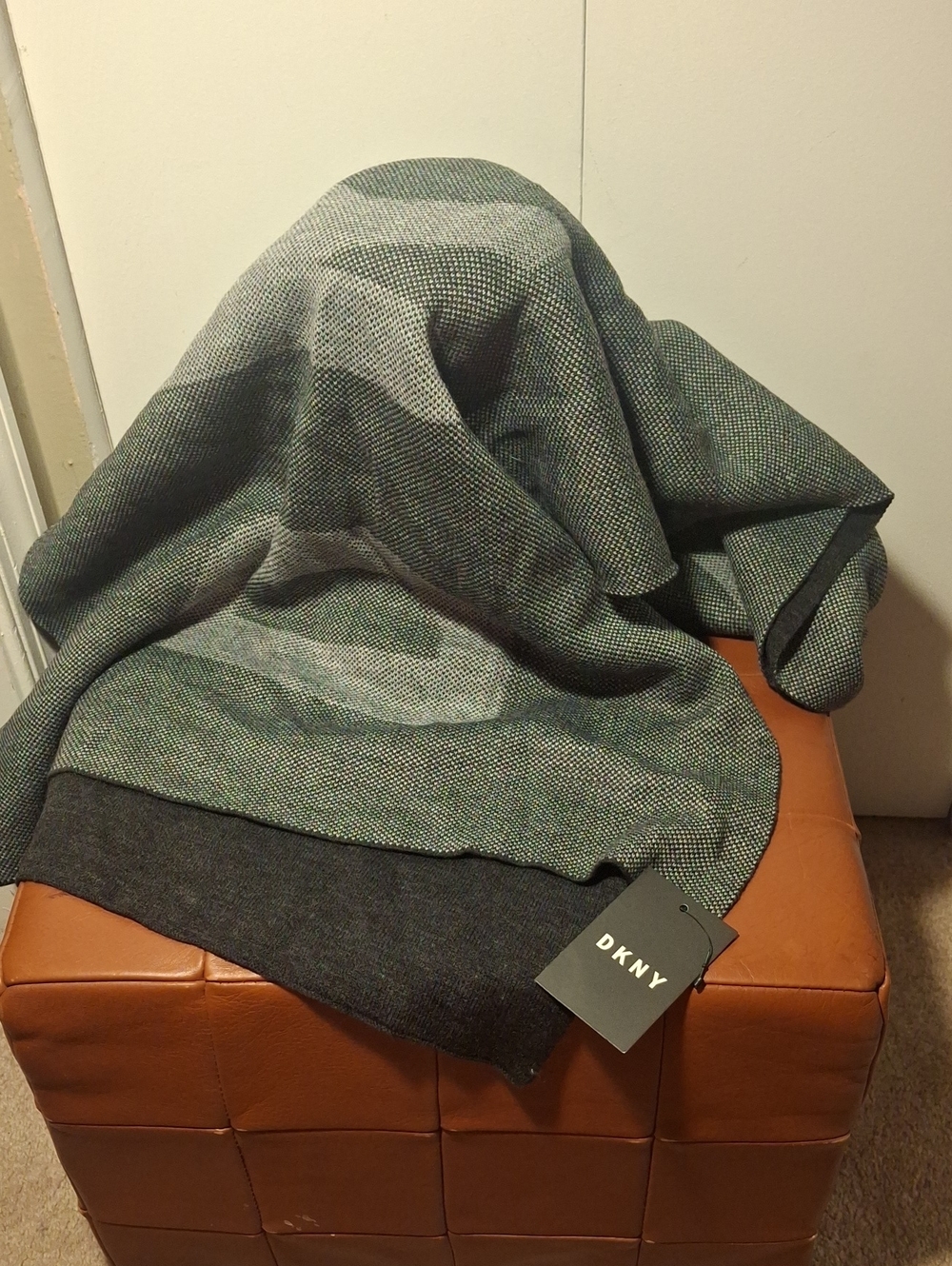 DKNY Gray Woven Knit Scarf